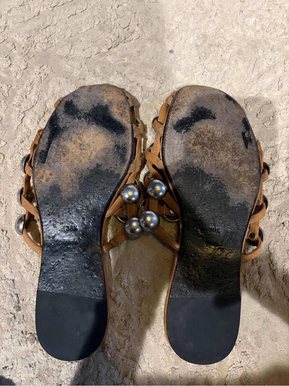 Alexander Wang Tan Leather Studded Slide Mules - Picture 2 of 3